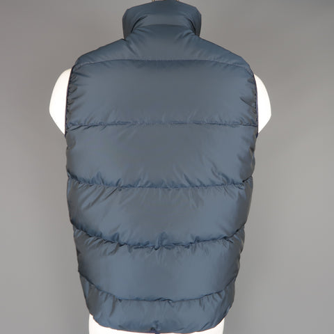 TS (S) L Navy & Olive Plaid Wool Reversible Down High Collar Vest