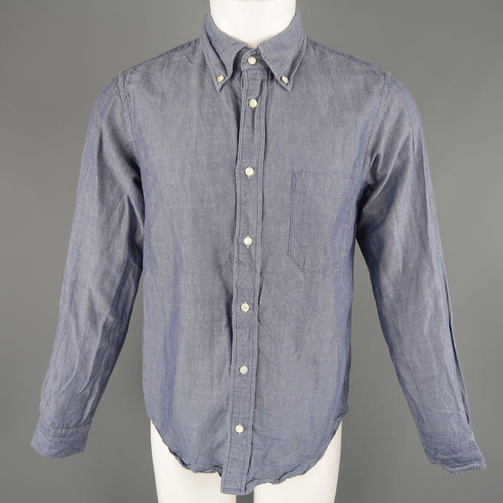 TS (S) Size M Indigo Solid Cotton Pearl Button Long Sleeve Shirt