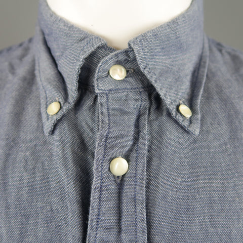 TS (S) Size M Indigo Solid Cotton Pearl Button Long Sleeve Shirt