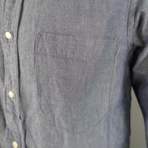 TS (S) Taille M Indigo Solid Cotton Pearl Button Chemise à manches longues 