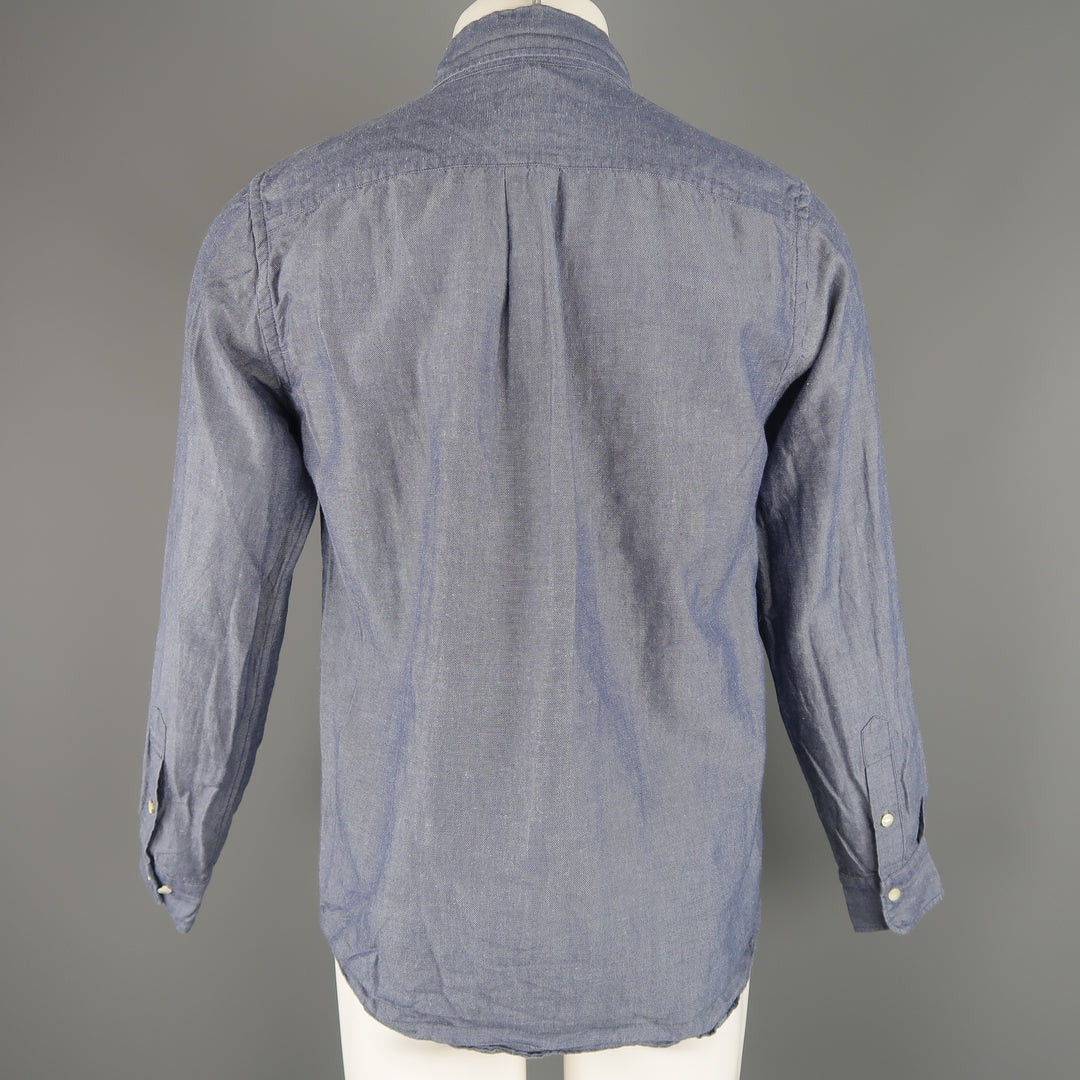 TS (S) Size M Indigo Solid Cotton Pearl Button Long Sleeve Shirt