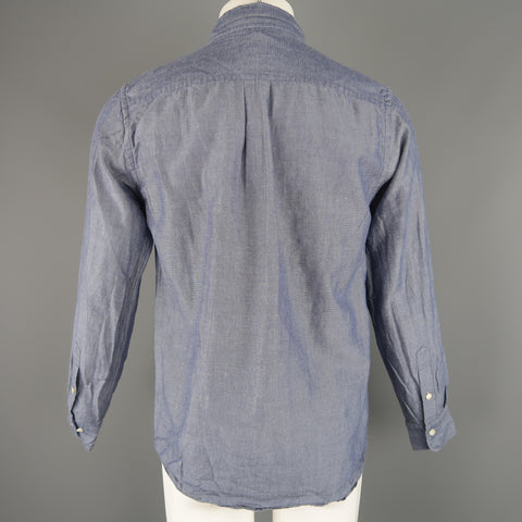 TS (S) Taille M Indigo Solid Cotton Pearl Button Chemise à manches longues 