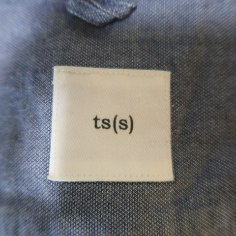 TS (S) Taille M Indigo Solid Cotton Pearl Button Chemise à manches longues 