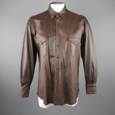 TWO FLOWERS Size XL Brown Leather Long Sleeve Shirt