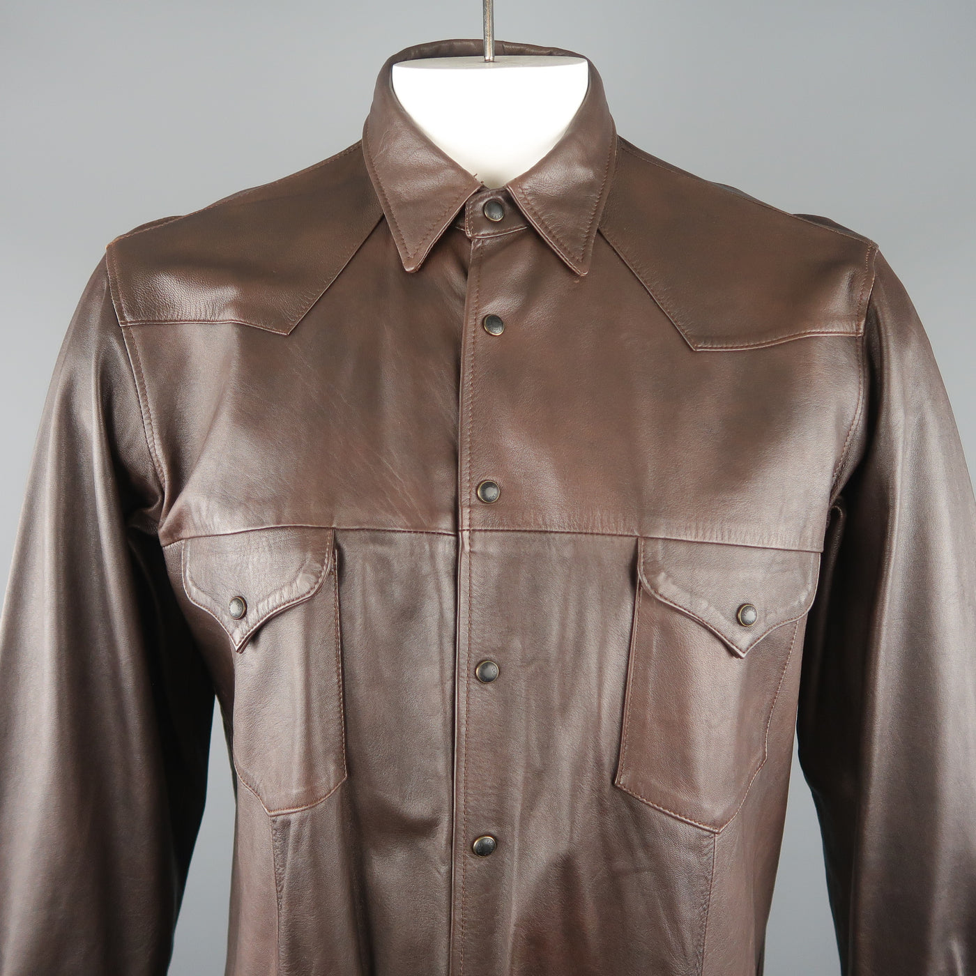 TWO FLOWERS Size XL Brown Leather Long Sleeve Shirt