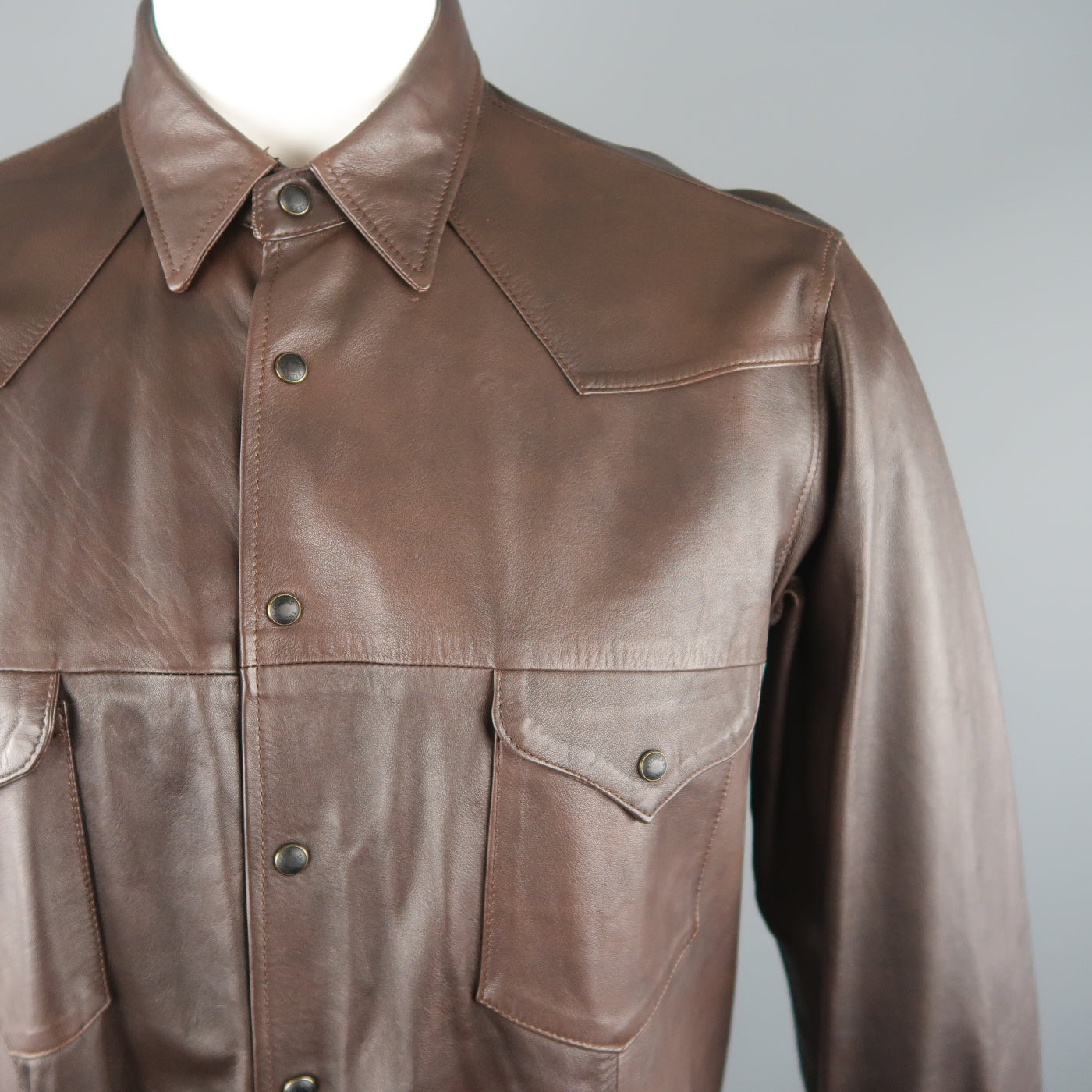 TWO FLOWERS Size XL Brown Leather Long Sleeve Shirt