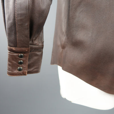 TWO FLOWERS Size XL Brown Leather Long Sleeve Shirt