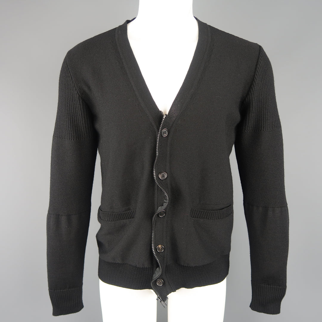 UNDERCOVER Size M Black Wool Zip & Button V Neck Cardigan