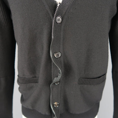 UNDERCOVER Size M Black Wool Zip & Button V Neck Cardigan