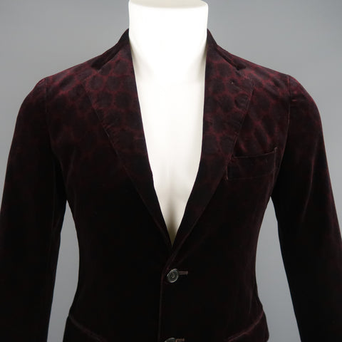UNITED ARROWS Chest Size 34 Burgundy Print Velvet Notch Lapel Sport Coat