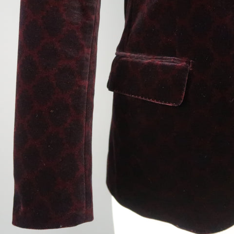 UNITED ARROWS Chest Size 34 Burgundy Print Velvet Notch Lapel Sport Coat