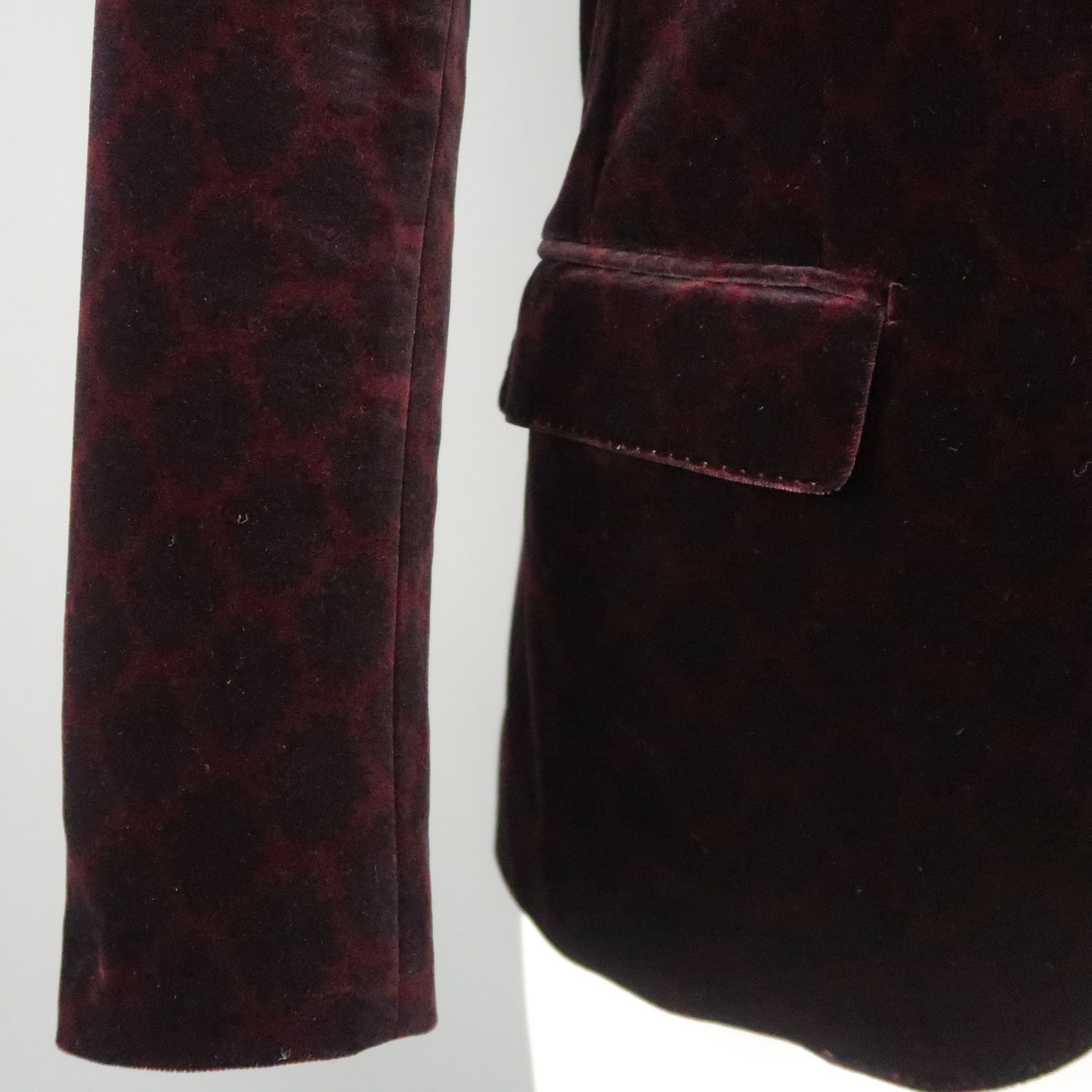 UNITED ARROWS Chest Size 34 Burgundy Print Velvet Notch Lapel Sport Coat