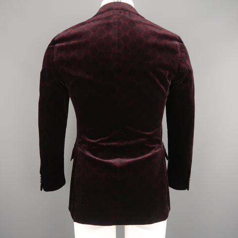 UNITED ARROWS Chest Size 34 Burgundy Print Velvet Notch Lapel Sport Coat