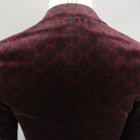 UNITED ARROWS Chest Size 34 Burgundy Print Velvet Notch Lapel Sport Coat