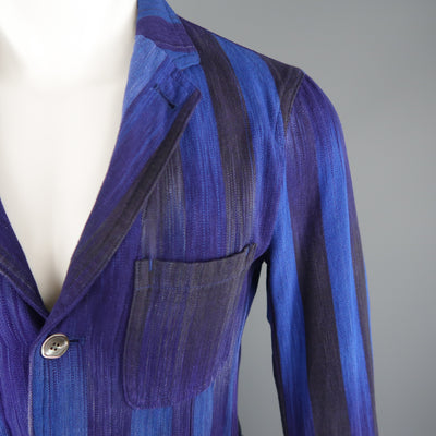 UNITED ARROWS Chest Size 34 Short Blue & Purple Stripe Cotton Sport Coat