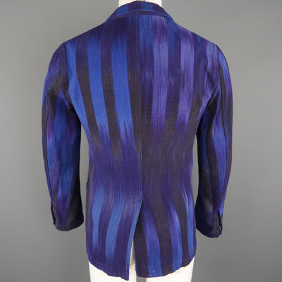UNITED ARROWS Chest Size 34 Short Blue & Purple Stripe Cotton Sport Coat