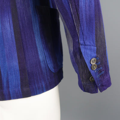 UNITED ARROWS Chest Size 34 Short Blue & Purple Stripe Cotton Sport Coat