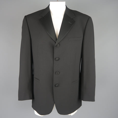 V2 by VERSACE 42 Regular Black Wool Blend Satin Lapel Tuxedo Sport Coat