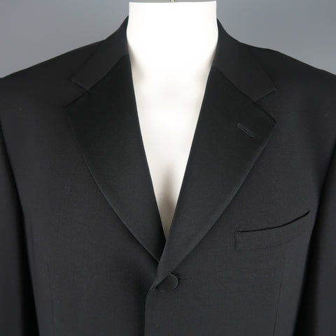 V2 by VERSACE 42 Regular Black Wool Blend Satin Lapel Tuxedo Sport Coat