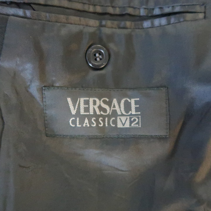 V2 by VERSACE 42 Regular Black Wool Blend Satin Lapel Tuxedo Sport Coat