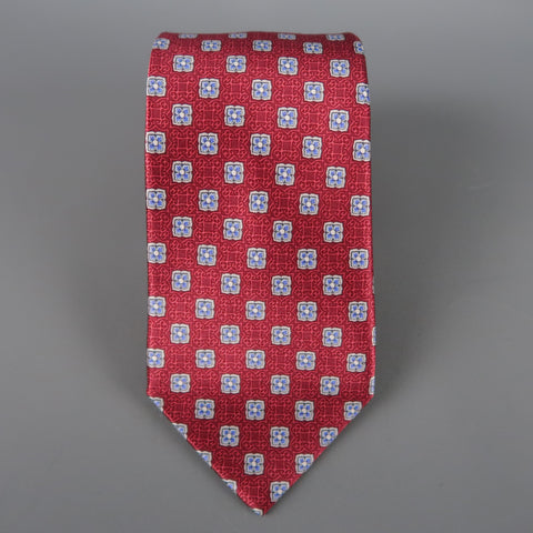 VALENTINO Burgundy Silk Floral Motif Print Neck Tie