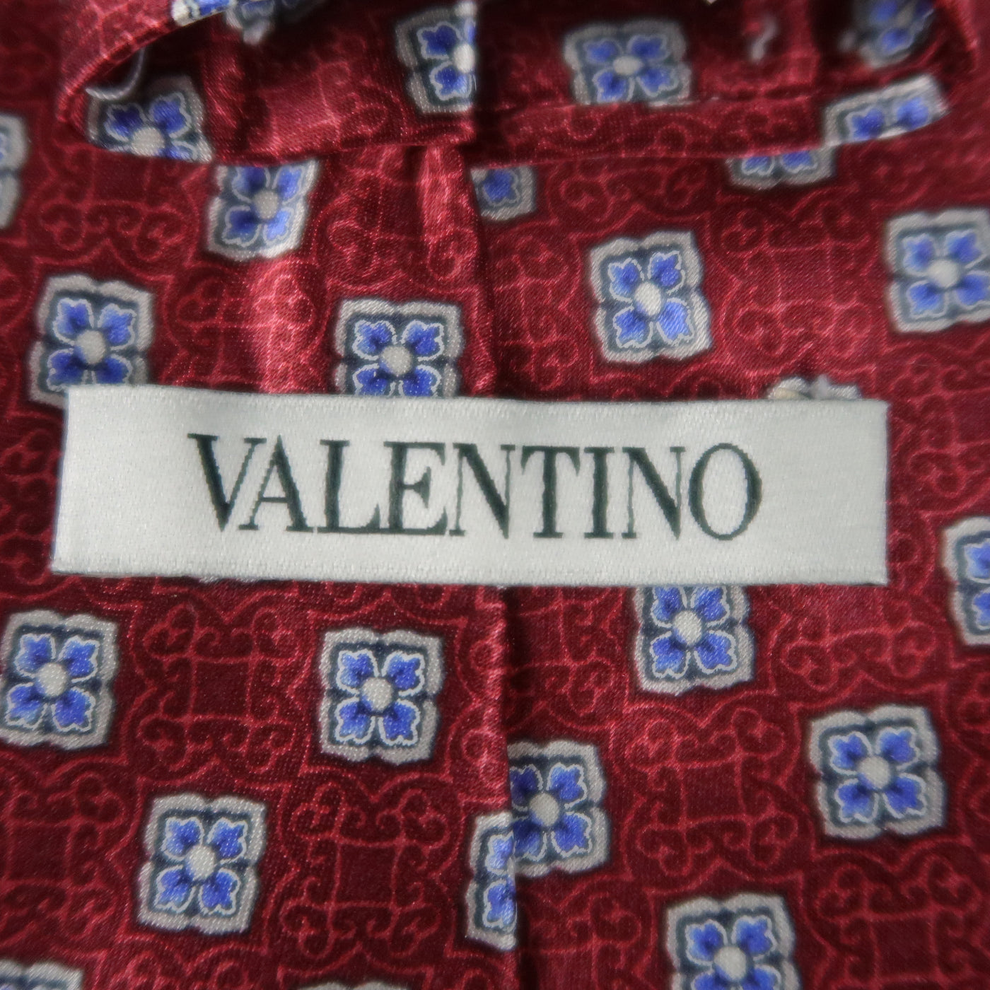 VALENTINO Burgundy Silk Floral Motif Print Neck Tie