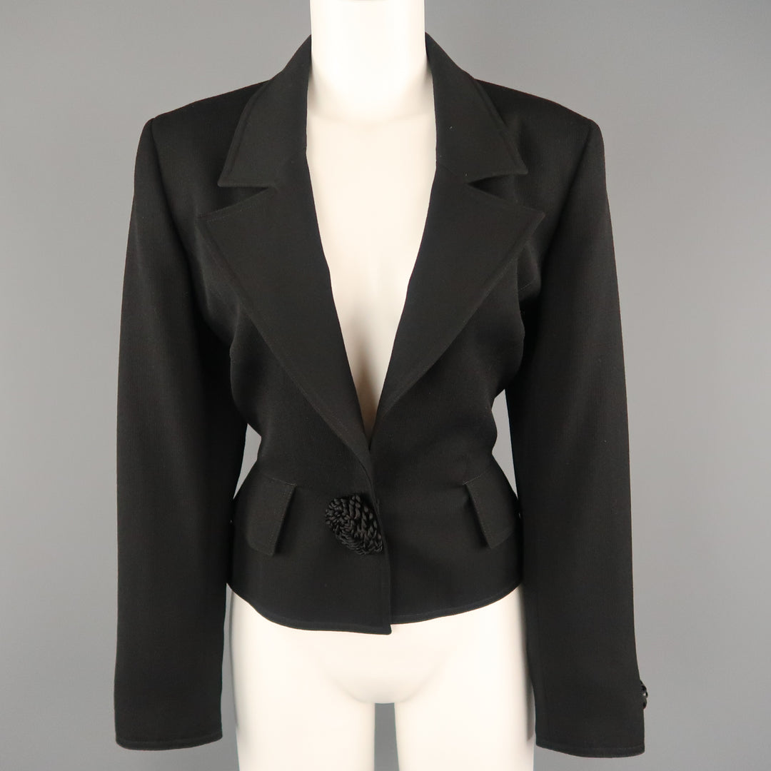 VALENTINO Size 12 Black Wool Jacket Cropped Applique Blazer Jacket