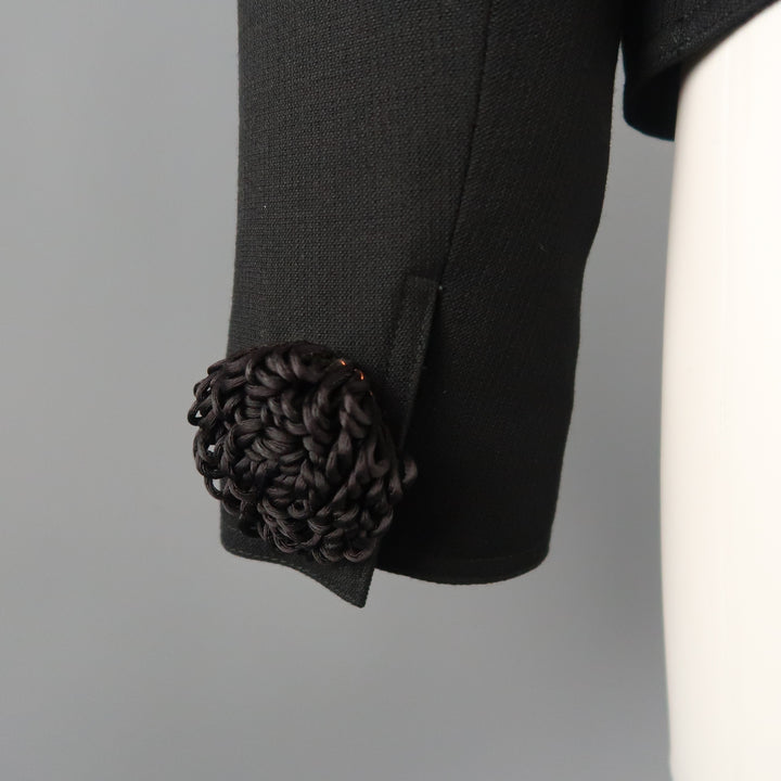 VALENTINO Size 12 Black Wool Jacket Cropped Applique Blazer Jacket