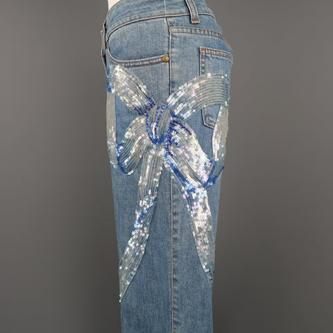 VALENTINO Vaqueros con lazo de lentejuelas y cuentas en azul con lavado claro, talla 4