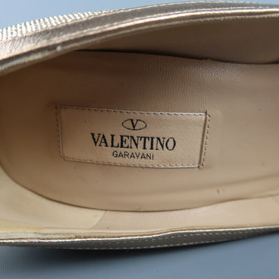 VALENTINO Size 9 Gold Crystal Studded Leather Platform Bow Pumps