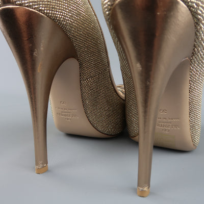 VALENTINO Size 9 Gold Crystal Studded Leather Platform Bow Pumps