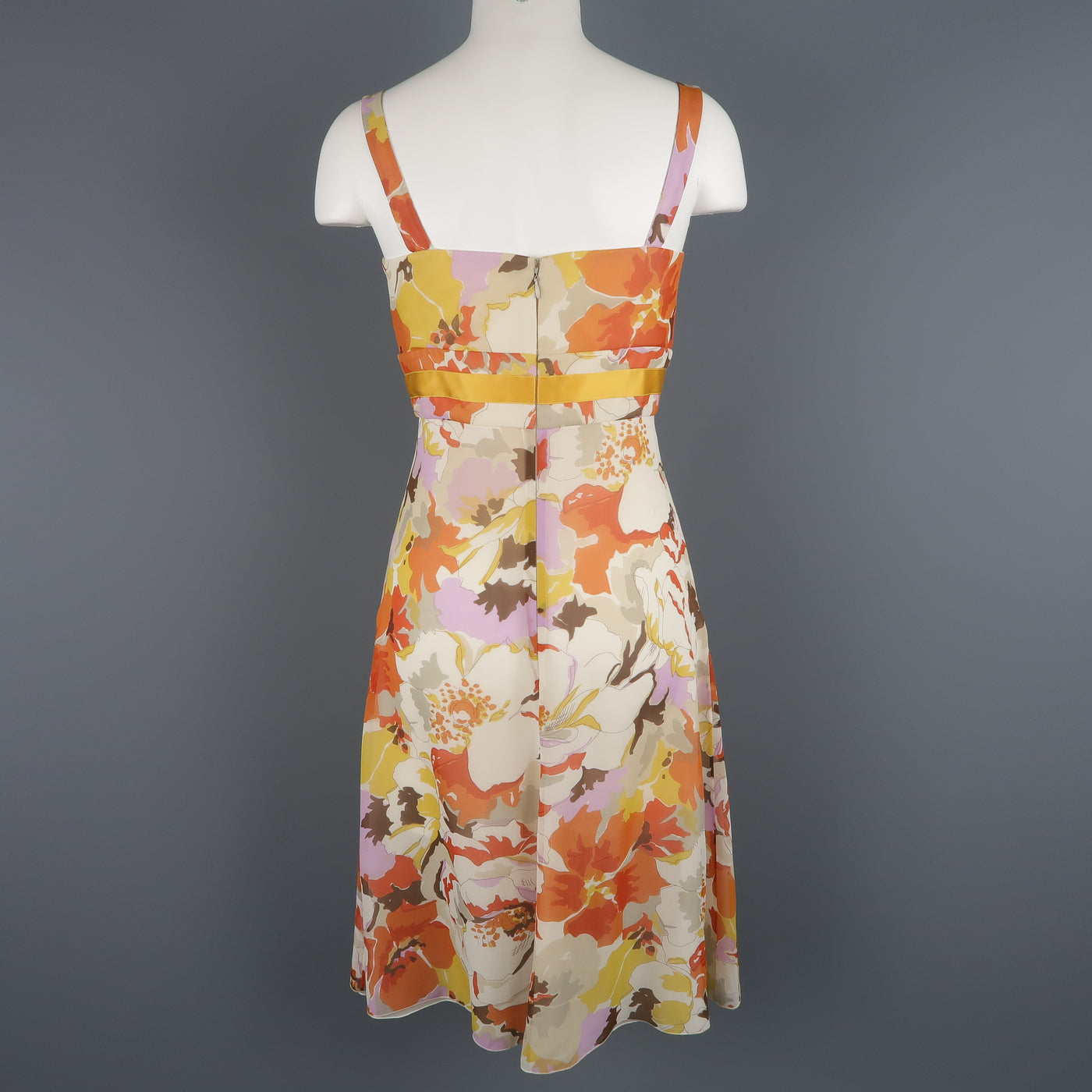 VALENTINO Size M Orange Floral Print Silk Babydoll Dress
