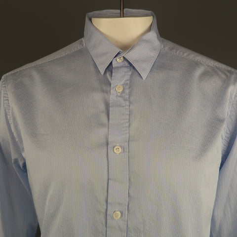 VERSACE -COLLECTION Size L White & Blue Stripe Cotton  Long Sleeve Shirt