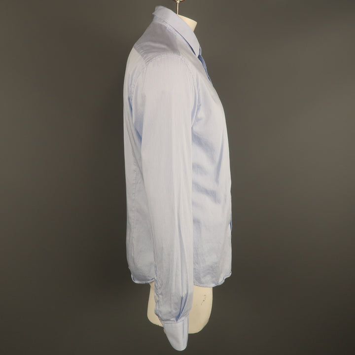 VERSACE -COLLECTION Size L White & Blue Stripe Cotton  Long Sleeve Shirt