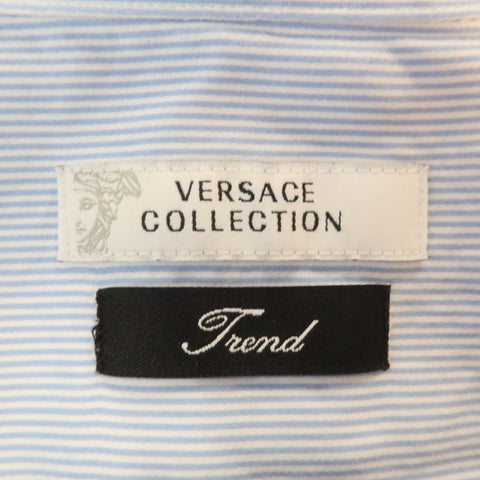 VERSACE -COLLECTION Size L White & Blue Stripe Cotton  Long Sleeve Shirt
