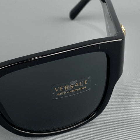 VERSACE Black Acetate Gold tone Medusa Arm Sunglasses