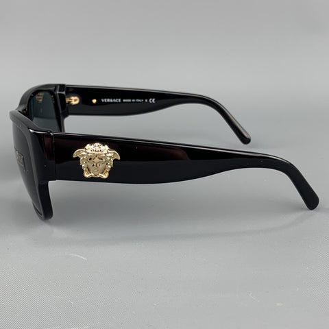 VERSACE Black Acetate Gold tone Medusa Arm Sunglasses