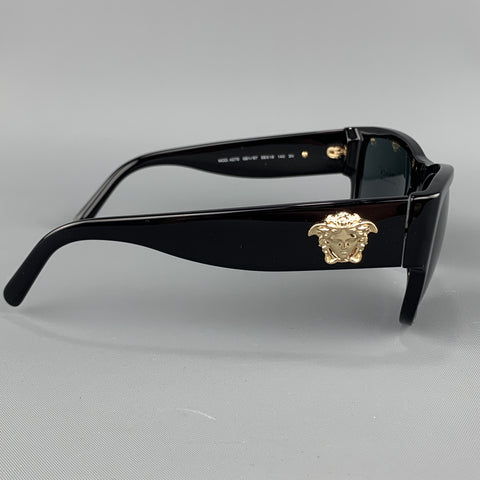 VERSACE Black Acetate Gold tone Medusa Arm Sunglasses