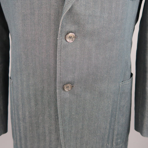 VERSACE COLLECTION 46 Long Indigo Herringbone Cotton / Linen Sport Coat