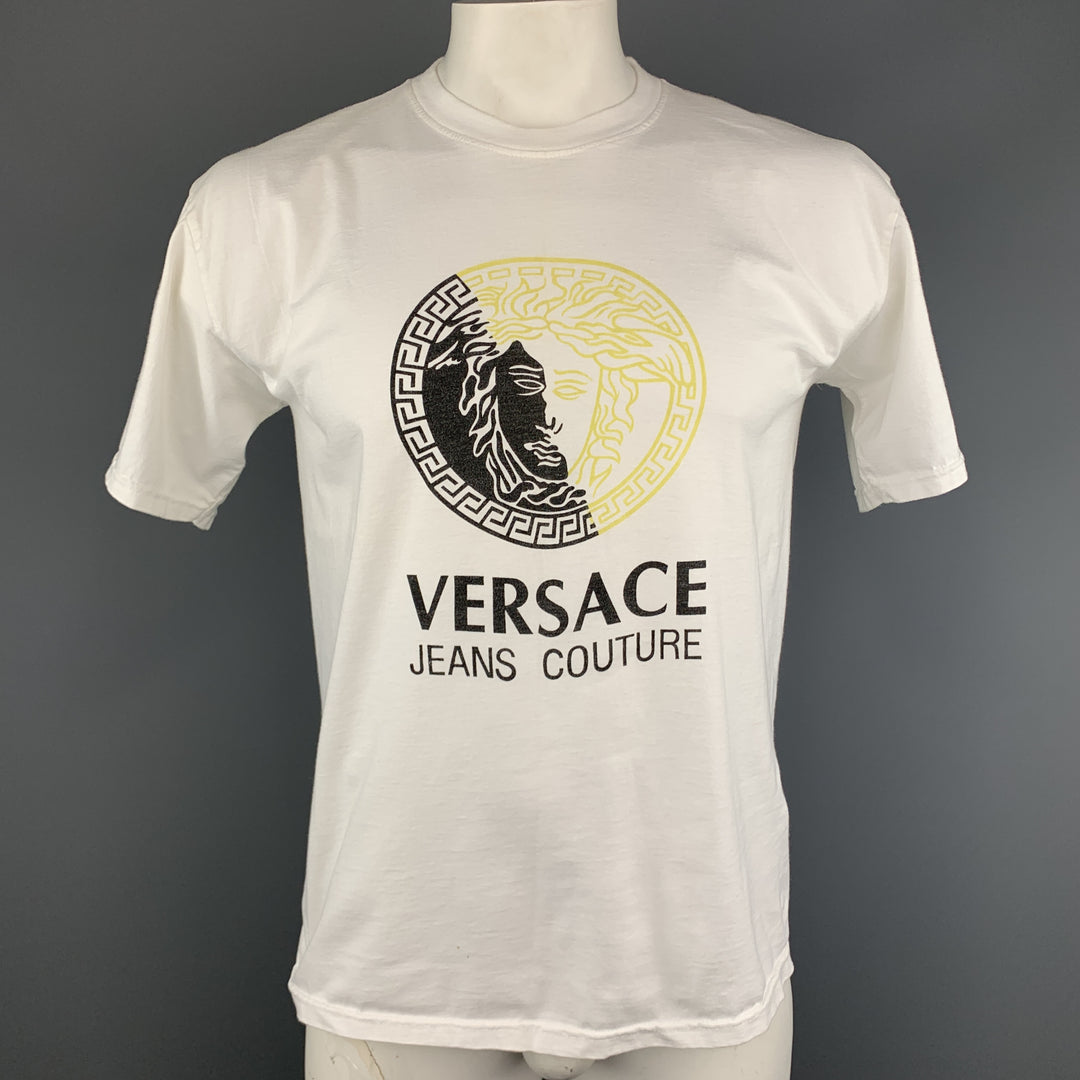 VERSACE JEANS COUTURE Size L White Logo Cotton Crew-Neck T-shirt