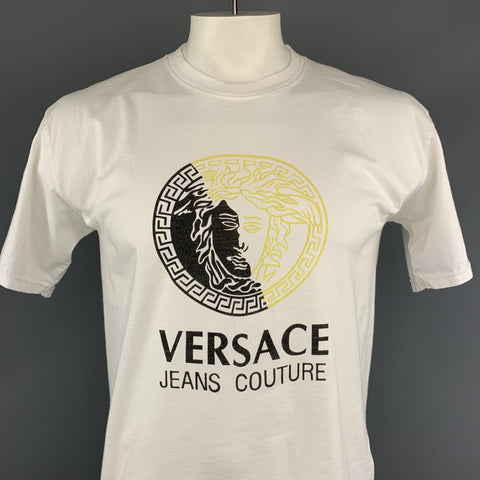 VERSACE JEANS COUTURE Size L White Logo Cotton Crew-Neck T-shirt