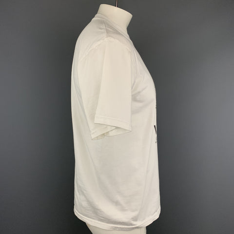 VERSACE JEANS COUTURE Size L White Logo Cotton Crew-Neck T-shirt