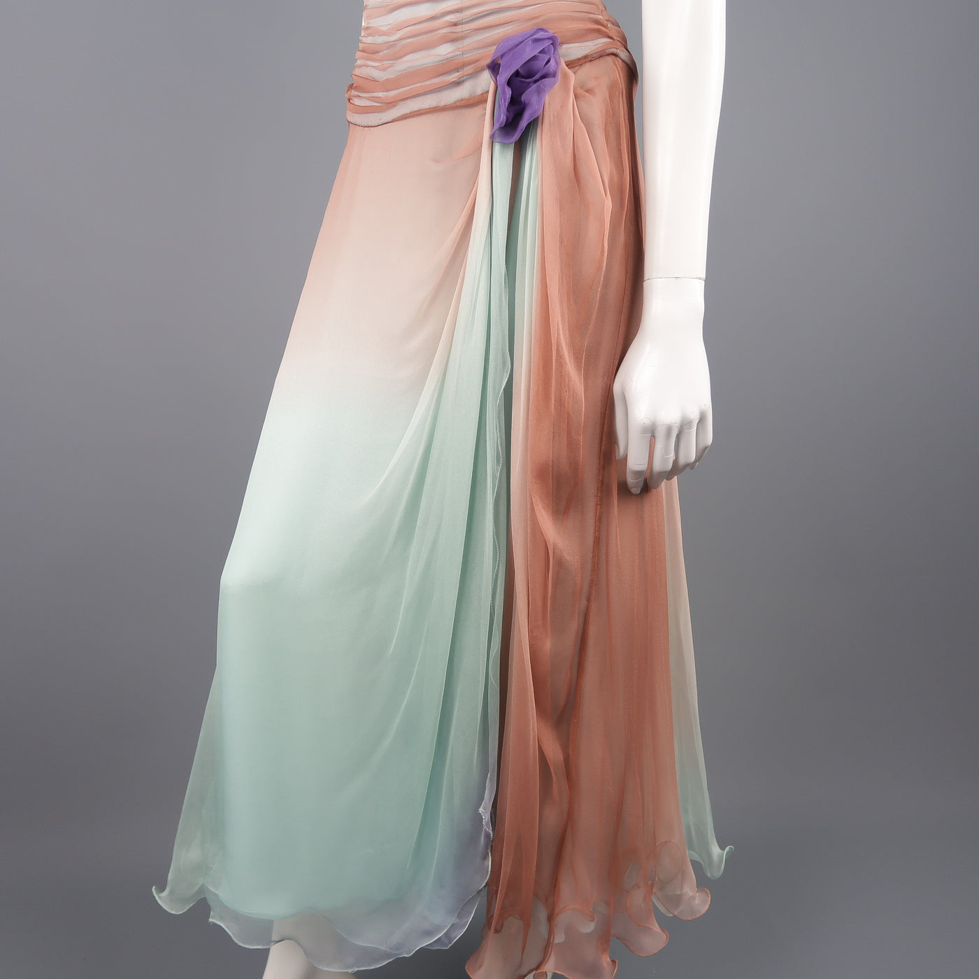 VICKY TIEL COUTURE Size 8 Aqua Tan & Purple Pleated Silk Strapless Dress