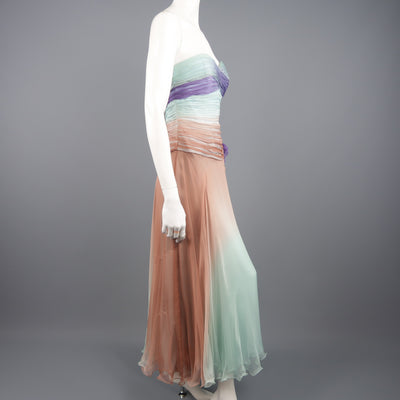 VICKY TIEL COUTURE Size 8 Aqua Tan & Purple Pleated Silk Strapless Dress