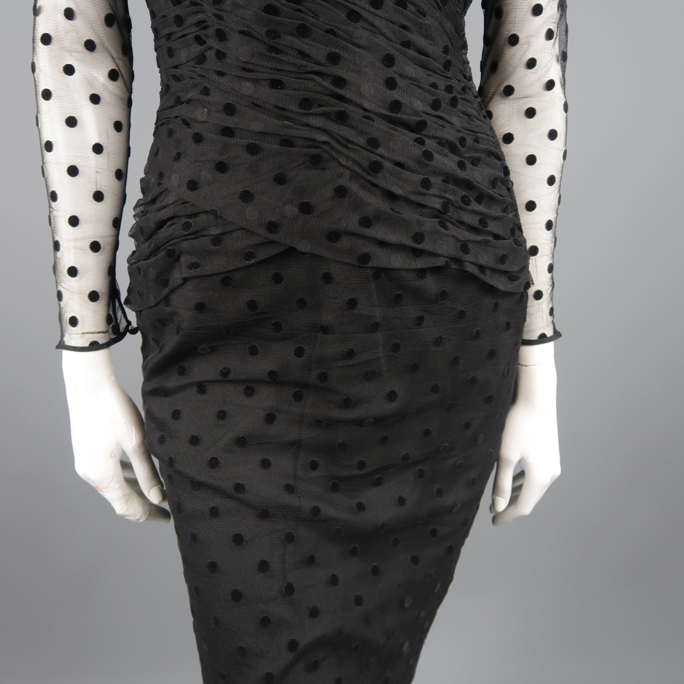 VICKY TIEL COUTURE Size M Black Polka Dot Pleated Silk Tulle Cocktail Dress