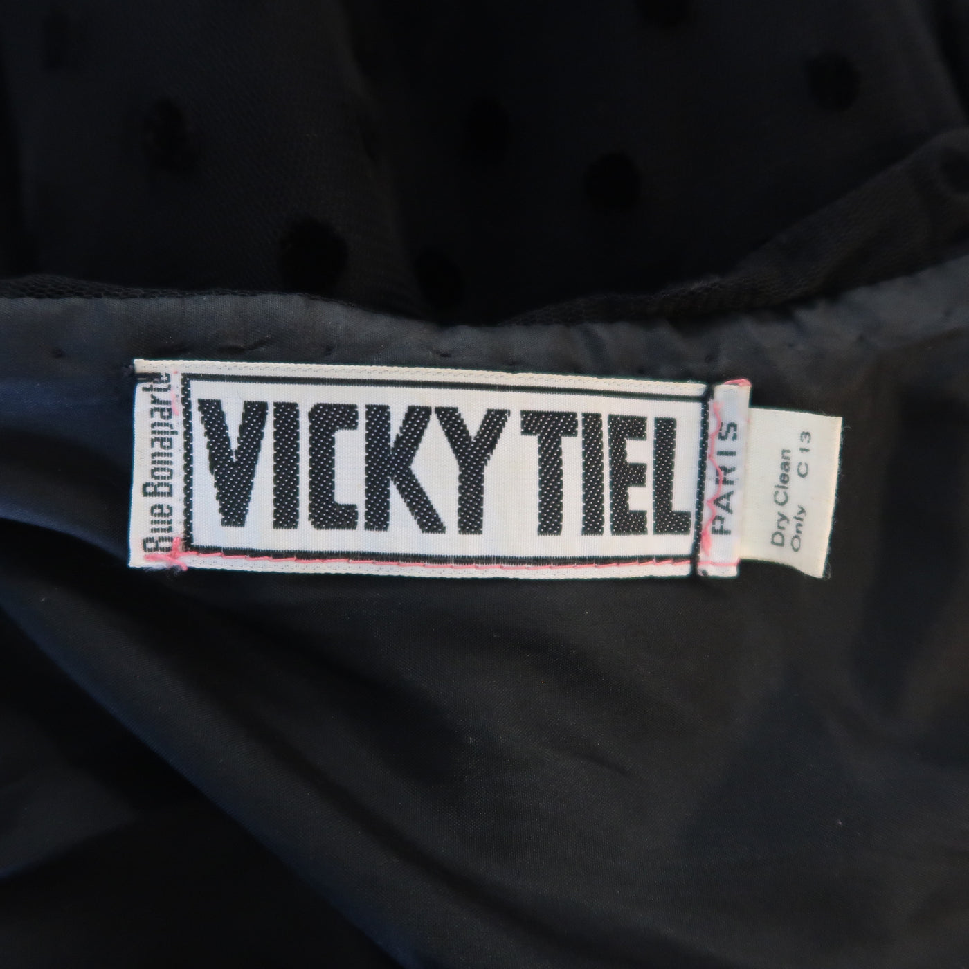 VICKY TIEL COUTURE Size M Black Polka Dot Pleated Silk Tulle Cocktail Dress