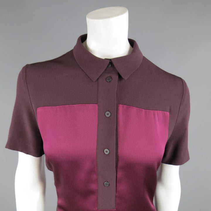 VICTORIA BECKHAM Taille 10 Robe chemise violet et rouge color block