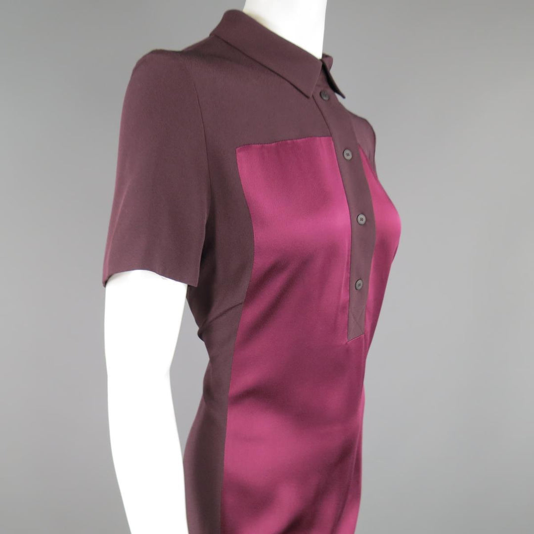 VICTORIA BECKHAM Size 10 Purple & Red Color Block Shirt Dress