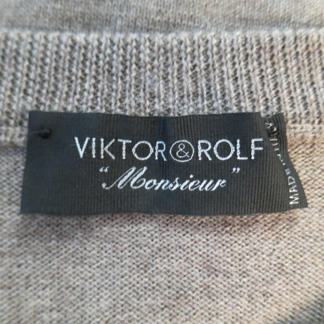 VIKTOR & ROLF Size M Taupe Knit Textured Zig Zag Wool / Mohair Pullover