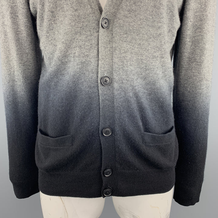 VINCE Size XL Black & Grey Ombre Cashmere V-Neck Cardigan Sweater